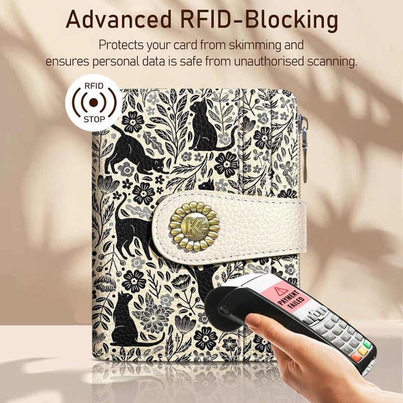 Kelvoris Black Cats Small Rfid Women Wallet Bifold Zipper Coin Pocket PU Leather Compact Cash Credit Card Holder Travel Wallet for Female Ladies Teen Girls 1 ID Window 10 Card Slots - Image 3